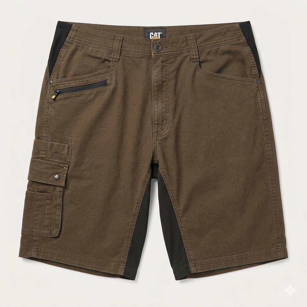 CAT Caterpillar Men Work Shorts 40 Brown Cargo Utility Stretch Canvas Heavy Duty
